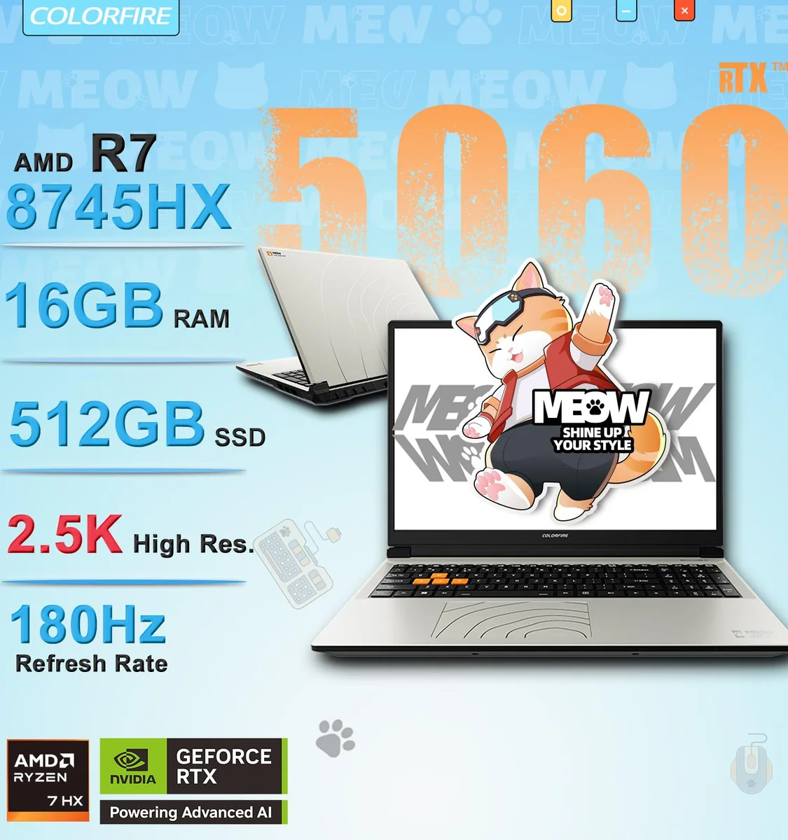 Colorfire Colorfire MEOW R16 Pro RTX 5060 512GB gaming laptop — photo du produit