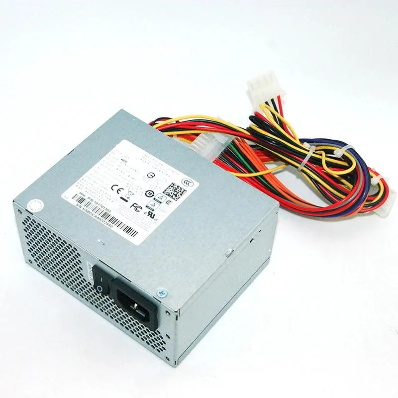 Compact silver SFX power supply unit with four IDE connectors and a 20 pin main connector