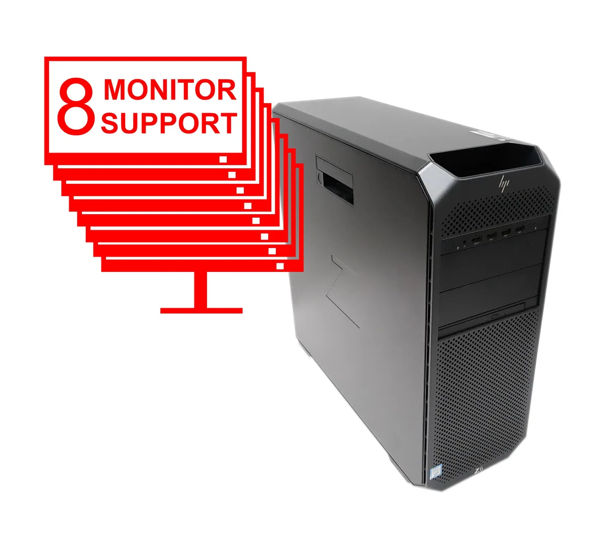 HP Z6 G4 tower workstation, dark metal finish, front panel ports visible