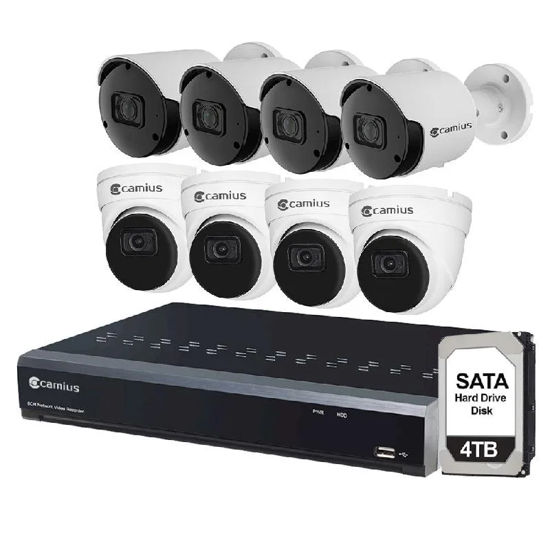 Camius Camius R series 8PR4B54I5R4T 4K 8 channel NVR kit 4TB 4 dome 4 bullet 5MP audio — product photo