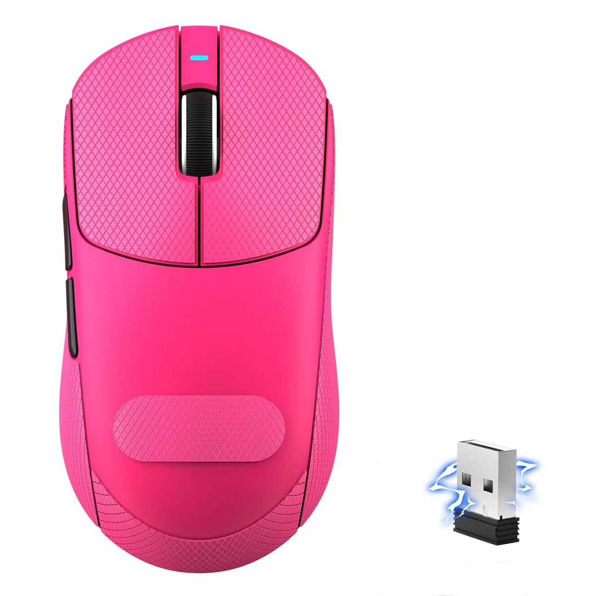 Black lightweight gaming mouse with textured finish and multiple side buttons