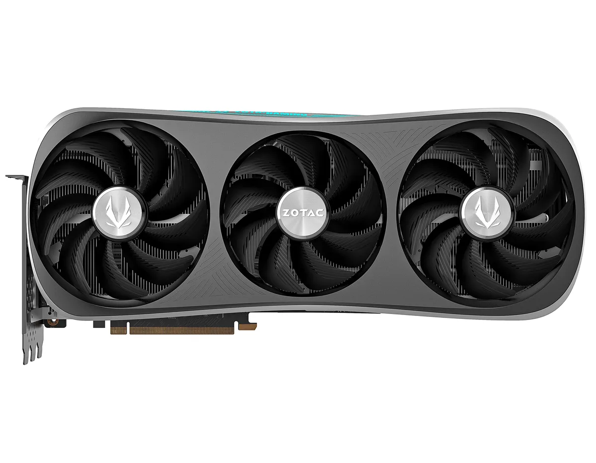 ZOTAC RTX 4090 Trinity triple-fan graphics card with metal backplate and ARGB lighting