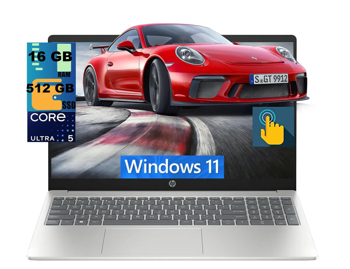 HP HP 15 laptop Intel Core Ultra 5 225U 12-core 16GB DDR4 512GB 15.6" FHD touchscreen Silver — product photo