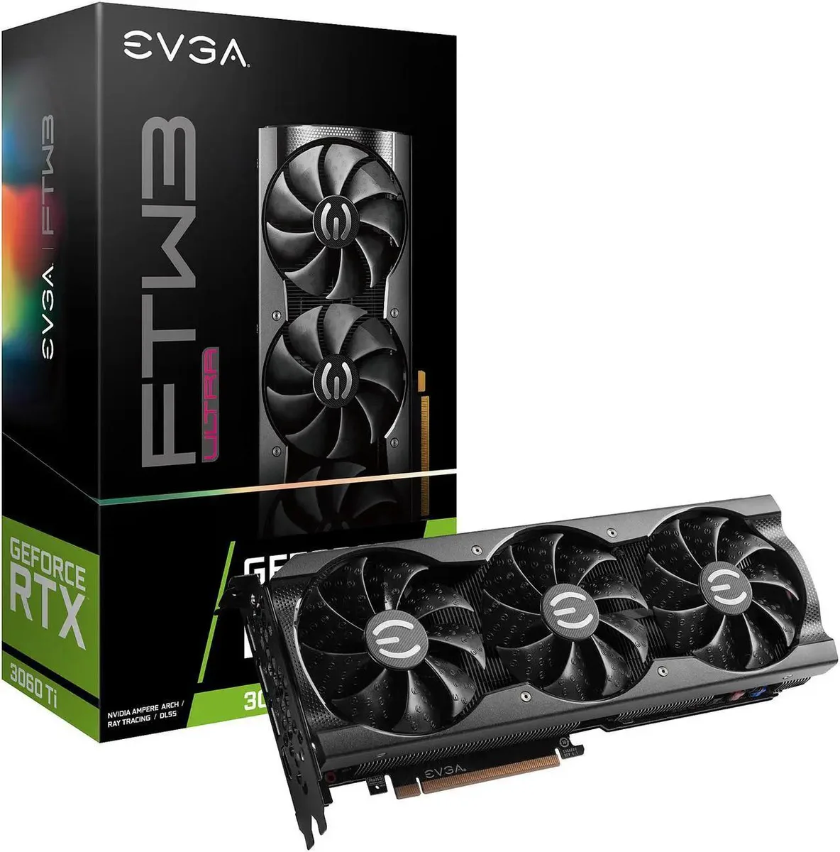 Triple-fan graphics card with metal backplate and ARGB lighting