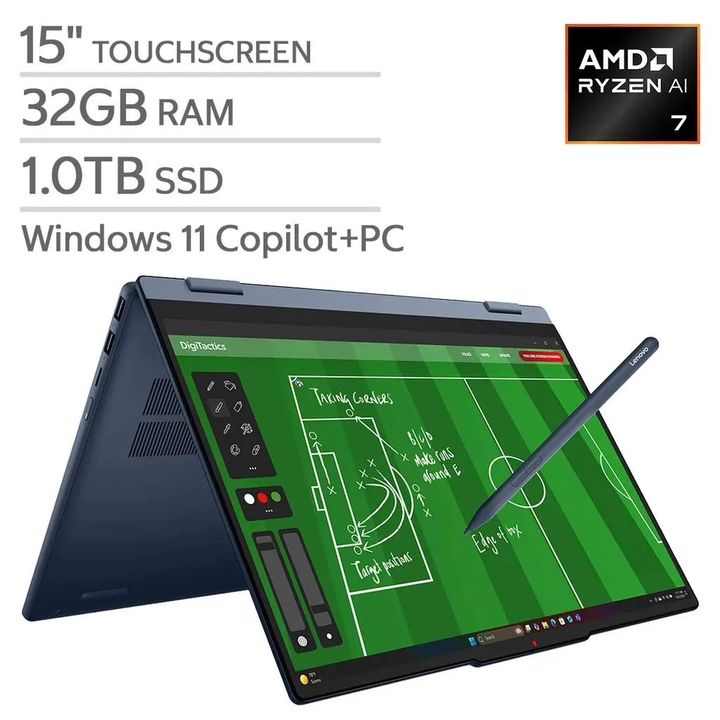 Lenovo Lenovo IdeaPad 5 2in1 laptop 15.3" WUXGA Touch Ryzen AI 7 445 32GB DDR5 1TB NVMe Wi-Fi 7 — photo du produit