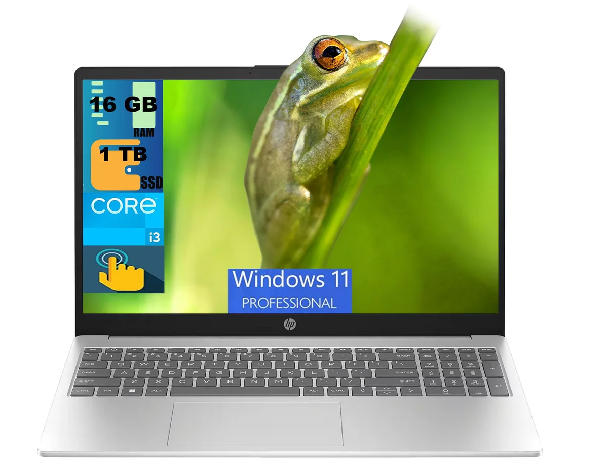 HP HP 15 laptop Core i3-1215U 16GB 1TB PCIe SSD 15.6" HD touchscreen Windows 11 Pro Silver — product photo