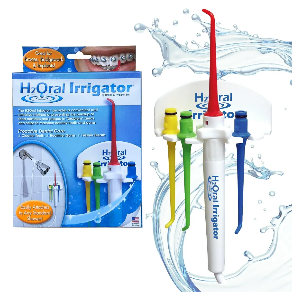  H2Oral-1 Oral Irrigator Shower Water Flosser 60" Tubing 4 Tips Blue — foto produk