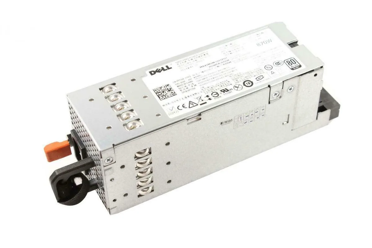 Silver rectangular redundant power supply unit with front handle and ventilation grille