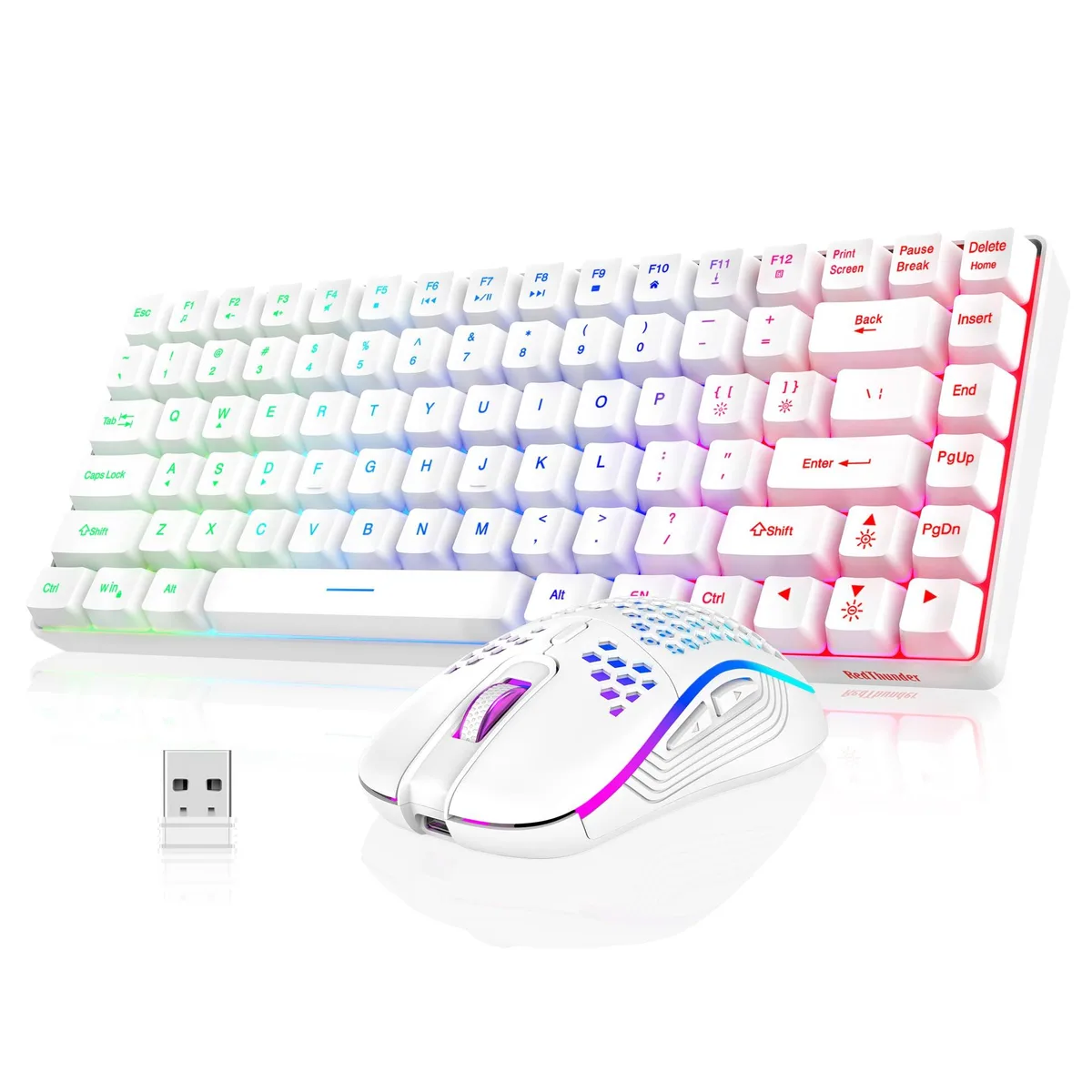 White 75% wireless keyboard and honeycomb mouse combo