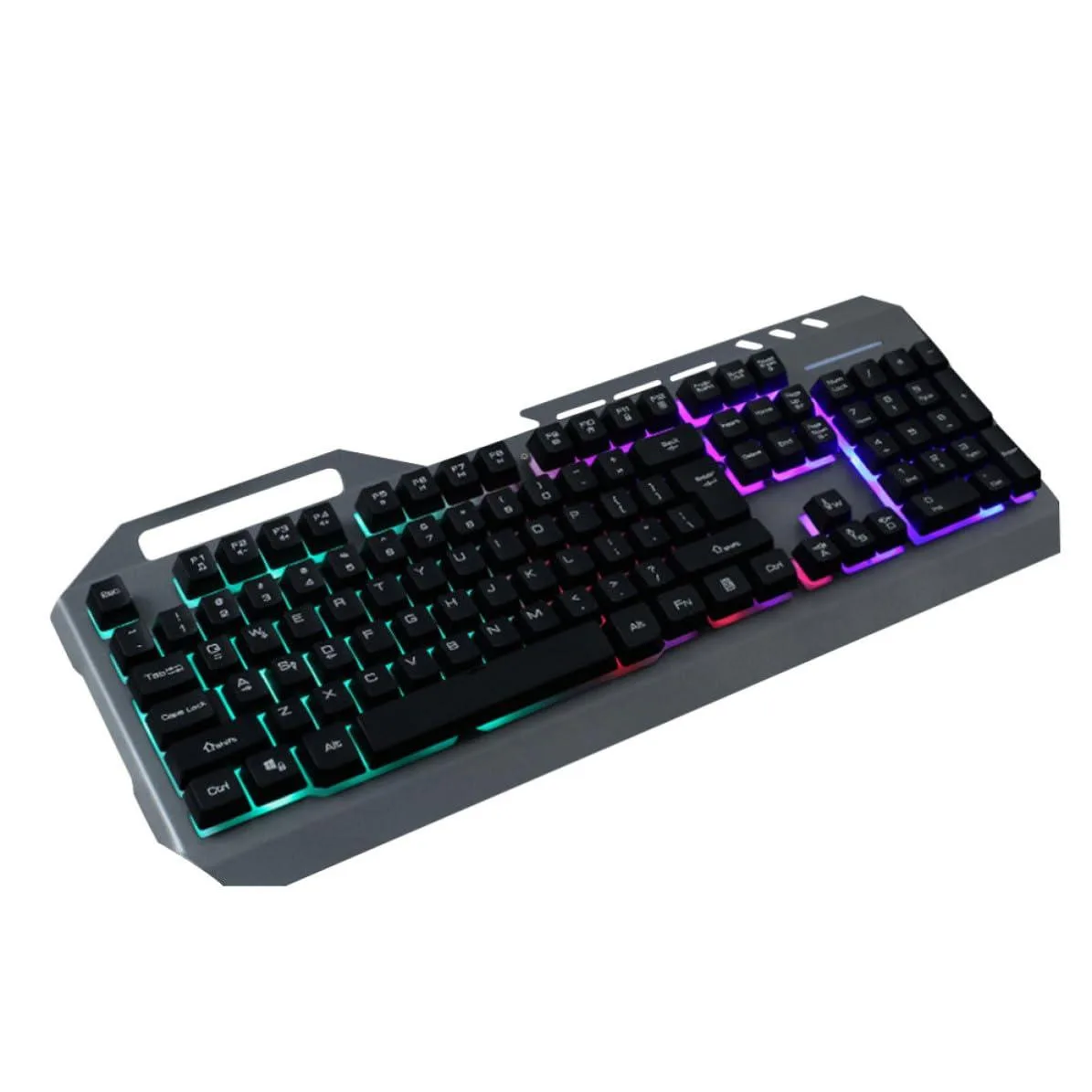 Black wired mechanical gaming keyboard with rainbow LED backlight and 104 keys