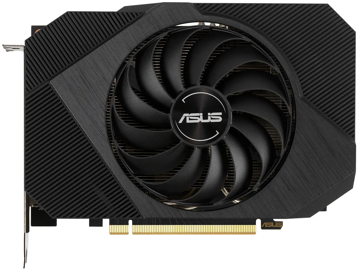 Black ASUS Phoenix RTX 3060 graphics card with single axial-tech fan and protective backplate