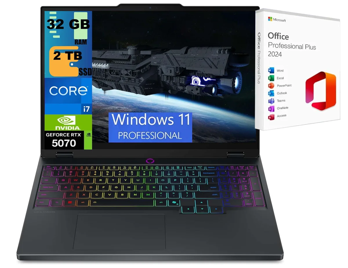 Black Lenovo Legion 5i 15 gaming laptop with 15.1 inch OLED display and RGB backlit keyboard