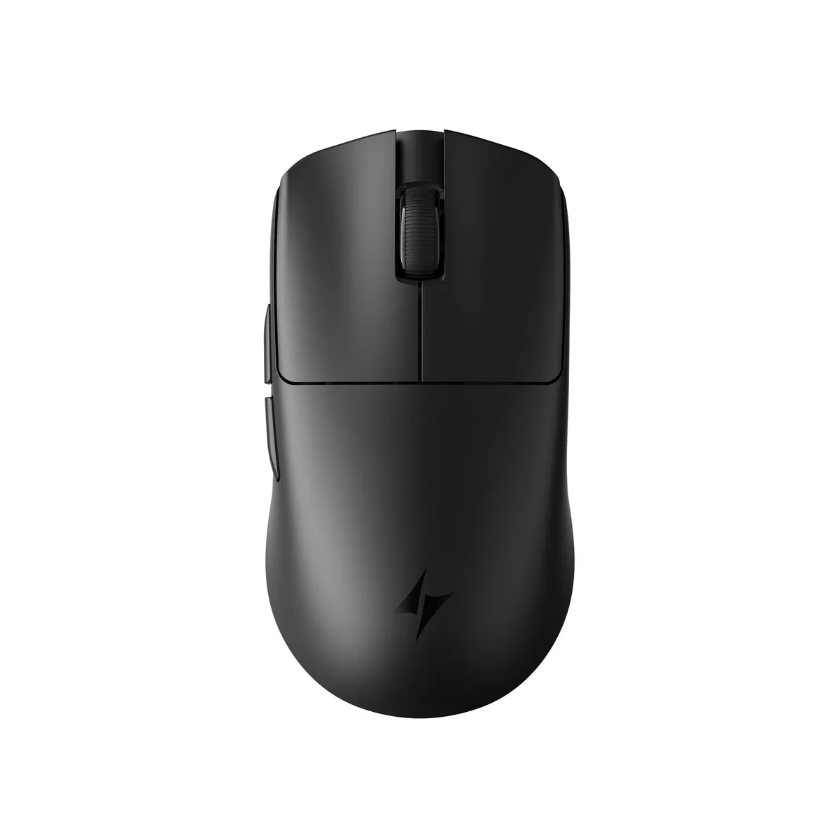 Black lightweight gaming mouse with symmetrical shape and matte nano coating