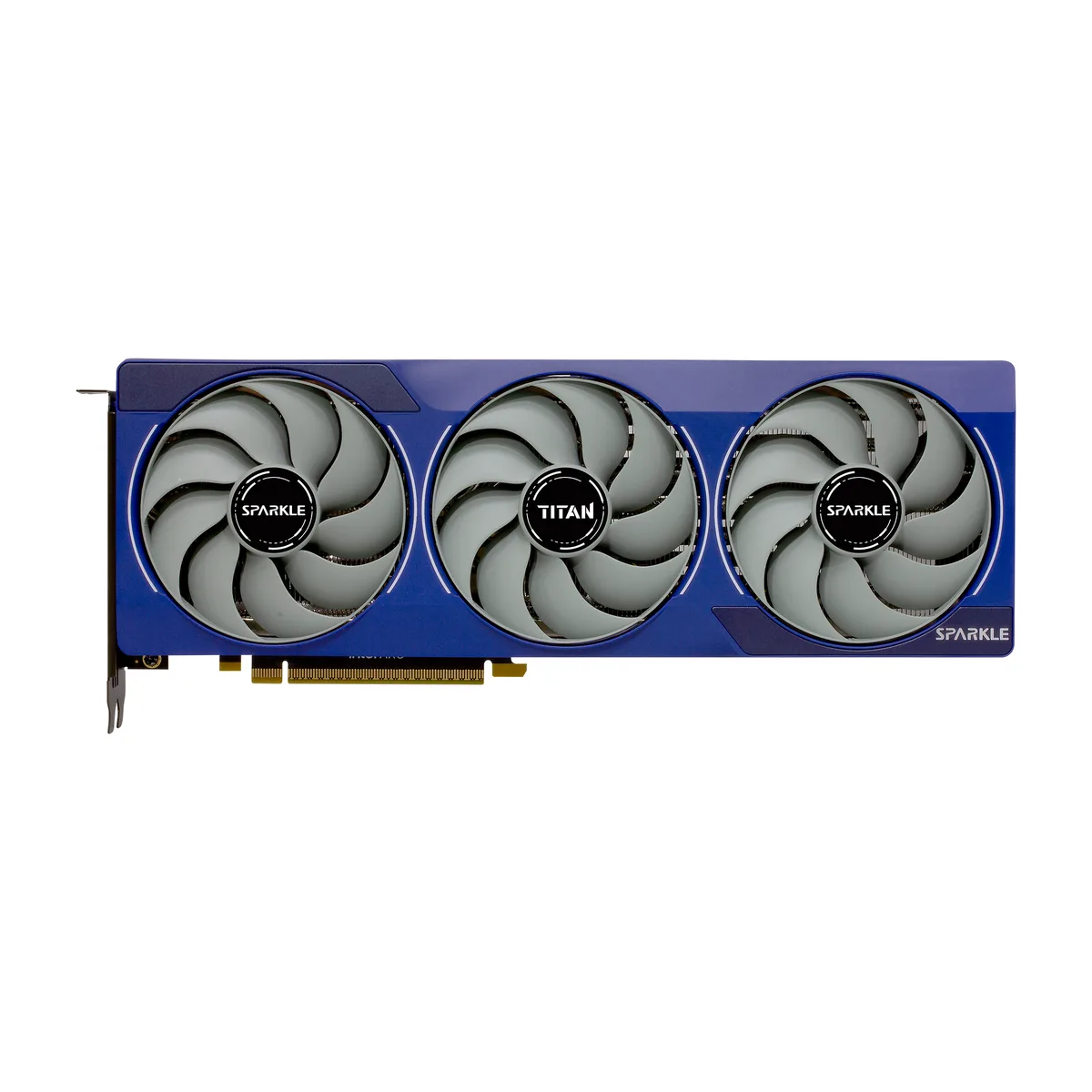 Sparkle Intel Arc B580 Titan OC graphics card with dual axial fans and metal backplate