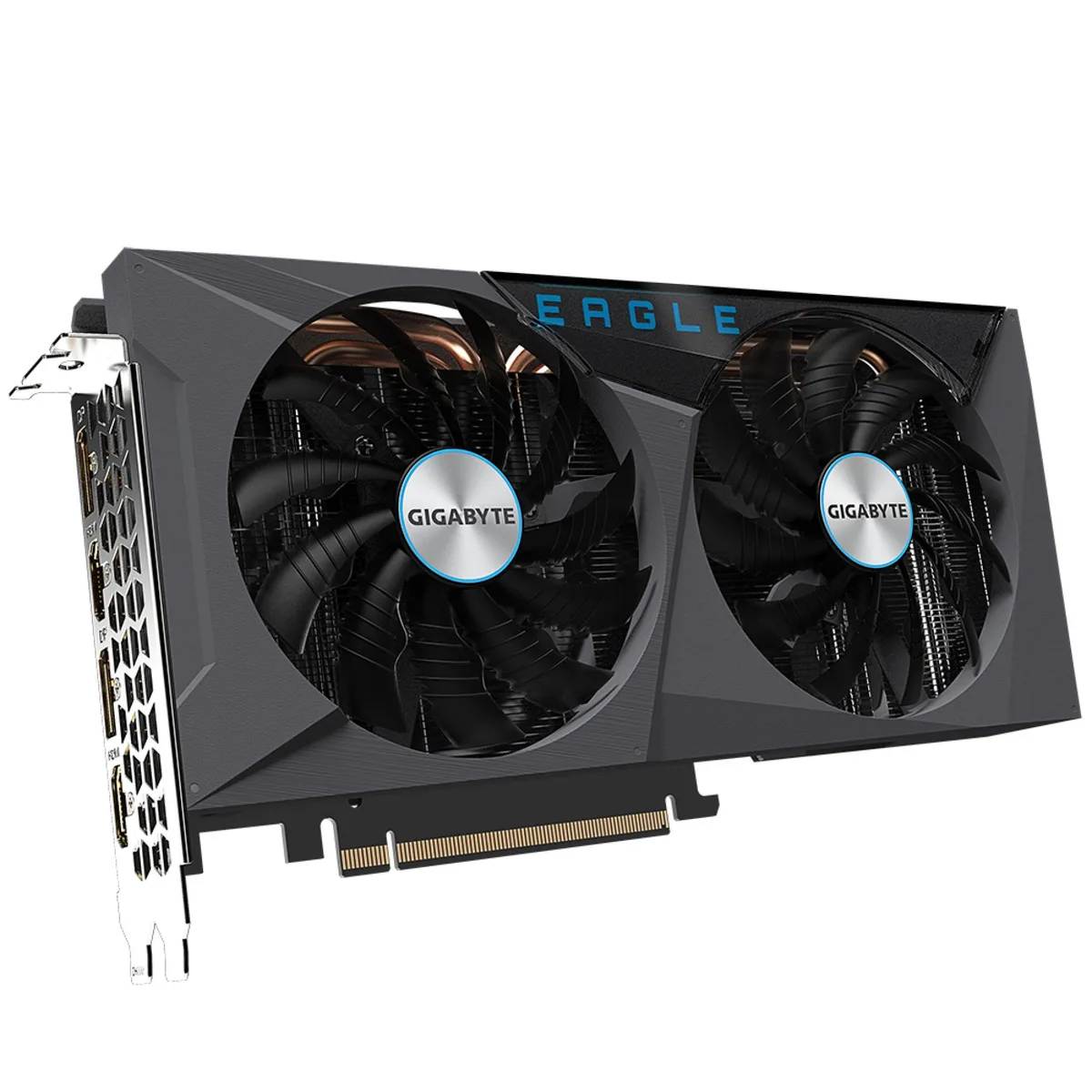 Gigabyte RTX 3060 Eagle OC 12GB GDDR6 graphics card with dual 100mm fans and silver backplate