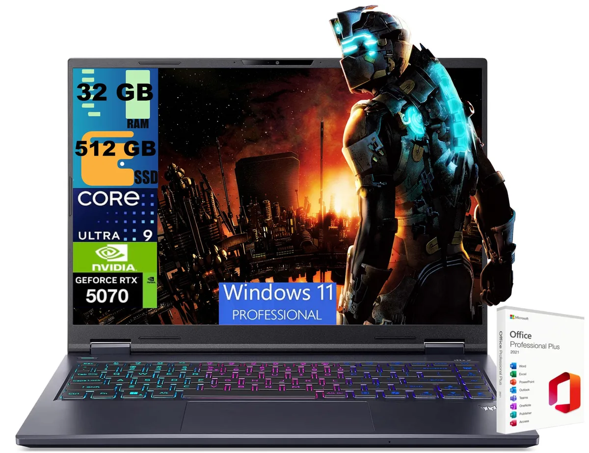 Black 14.5 inch gaming laptop with matte display and backlit keyboard