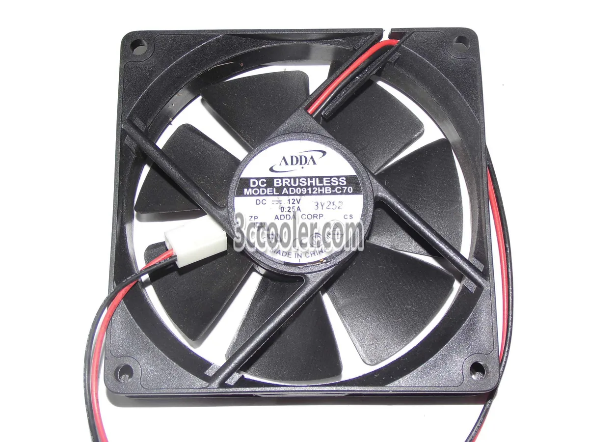 Black square 90x20mm fan with ball bearing and two wires