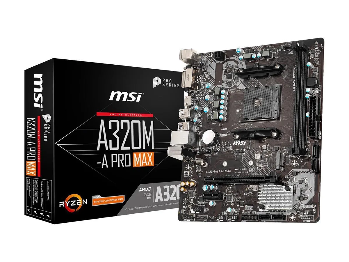 Green micro-ATX motherboard with silver AM4 socket, two black DDR4 slots, single PCIe x16 slot, four SATA ports and rear I/O shield