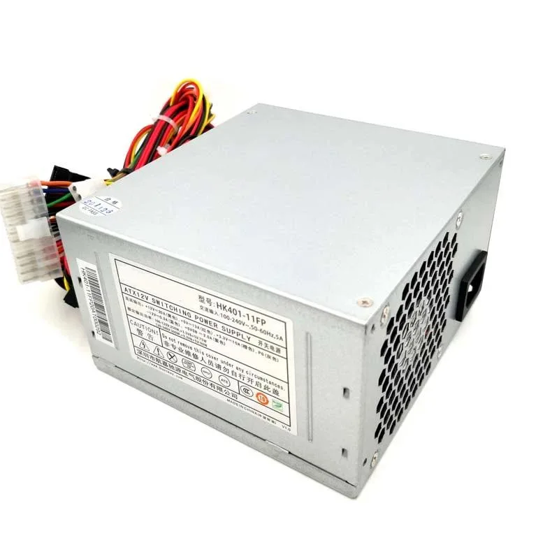 Rectangular ATX power supply unit in matte black finish with cooling fan grille visible