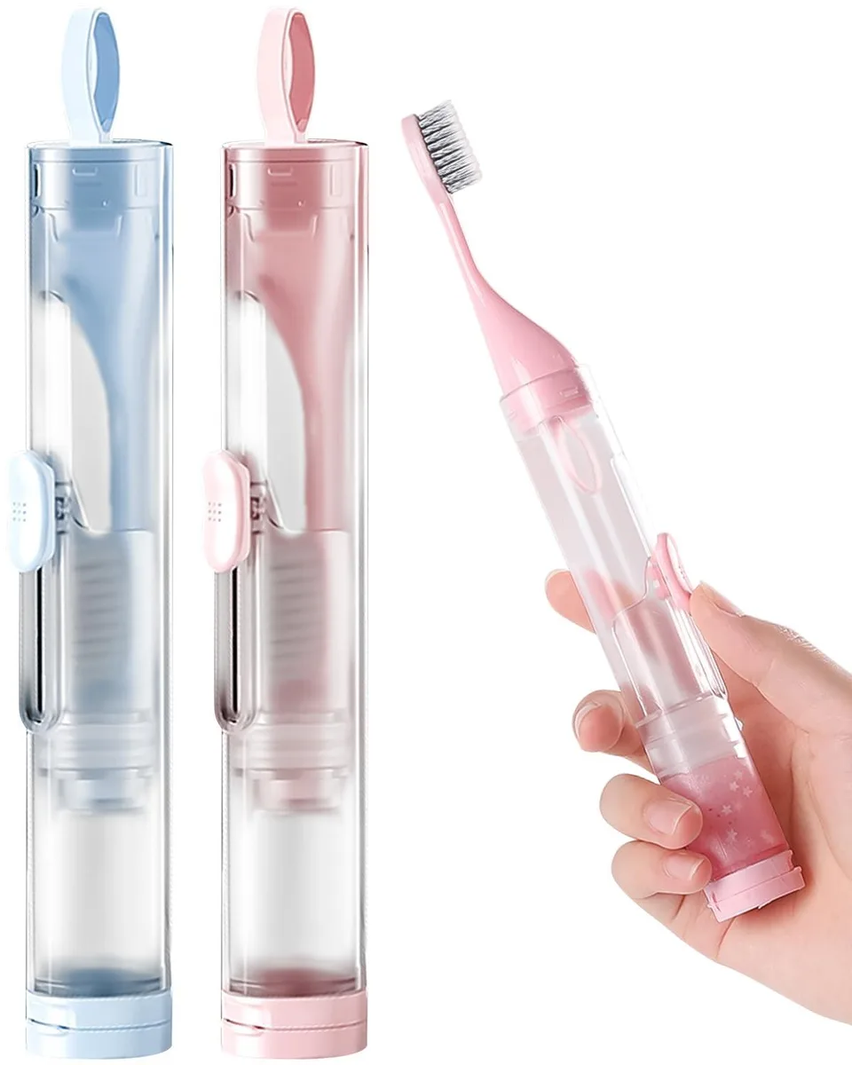  Waterpik LVYS-BP First-zgel 2-Pack Foldable Travel Toothbrush Kit Blue Pink — product photo
