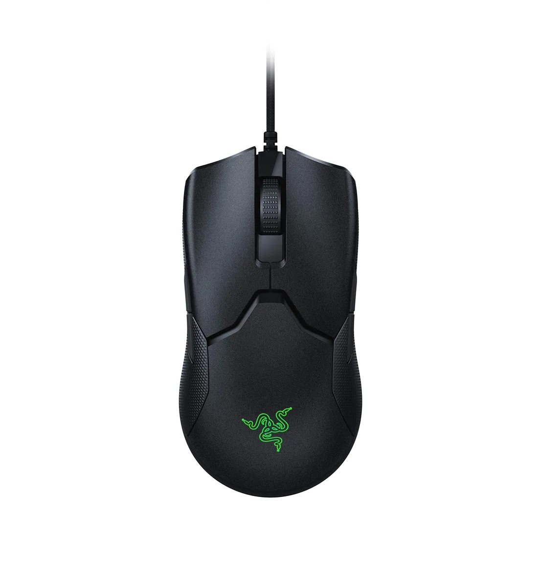 Black ambidextrous gaming mouse with lightweight matte finish, symmetrical shape and 16 buttons
