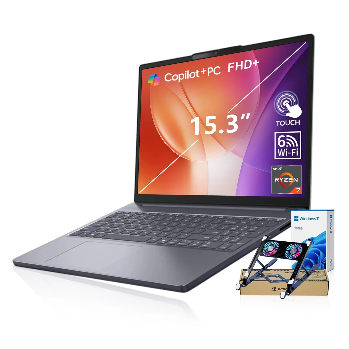 Lenovo Lenovo IdeaPad Slim 3 15.3" Touchscreen Laptop Ryzen 7 170 16GB DDR5 1TB SSD Grey Bundle PCO Cooler — photo du produit