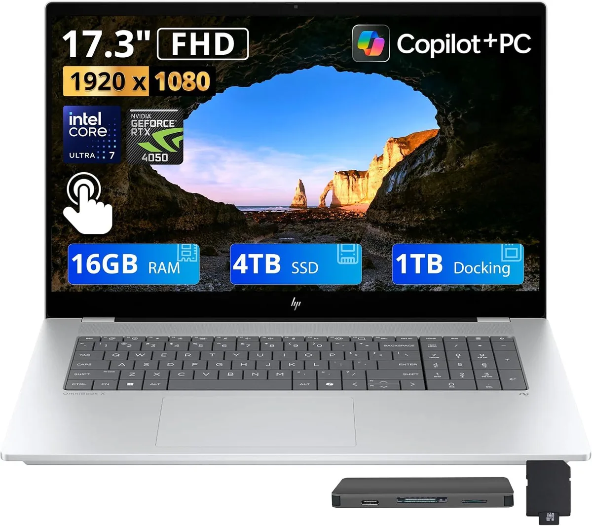 HP HP OmniBook X 17.3" FHD Touchscreen Intel Core Ultra 7 256V 16GB DDR5 4TB SSD RTX 4050 Silver business laptop — foto del producto