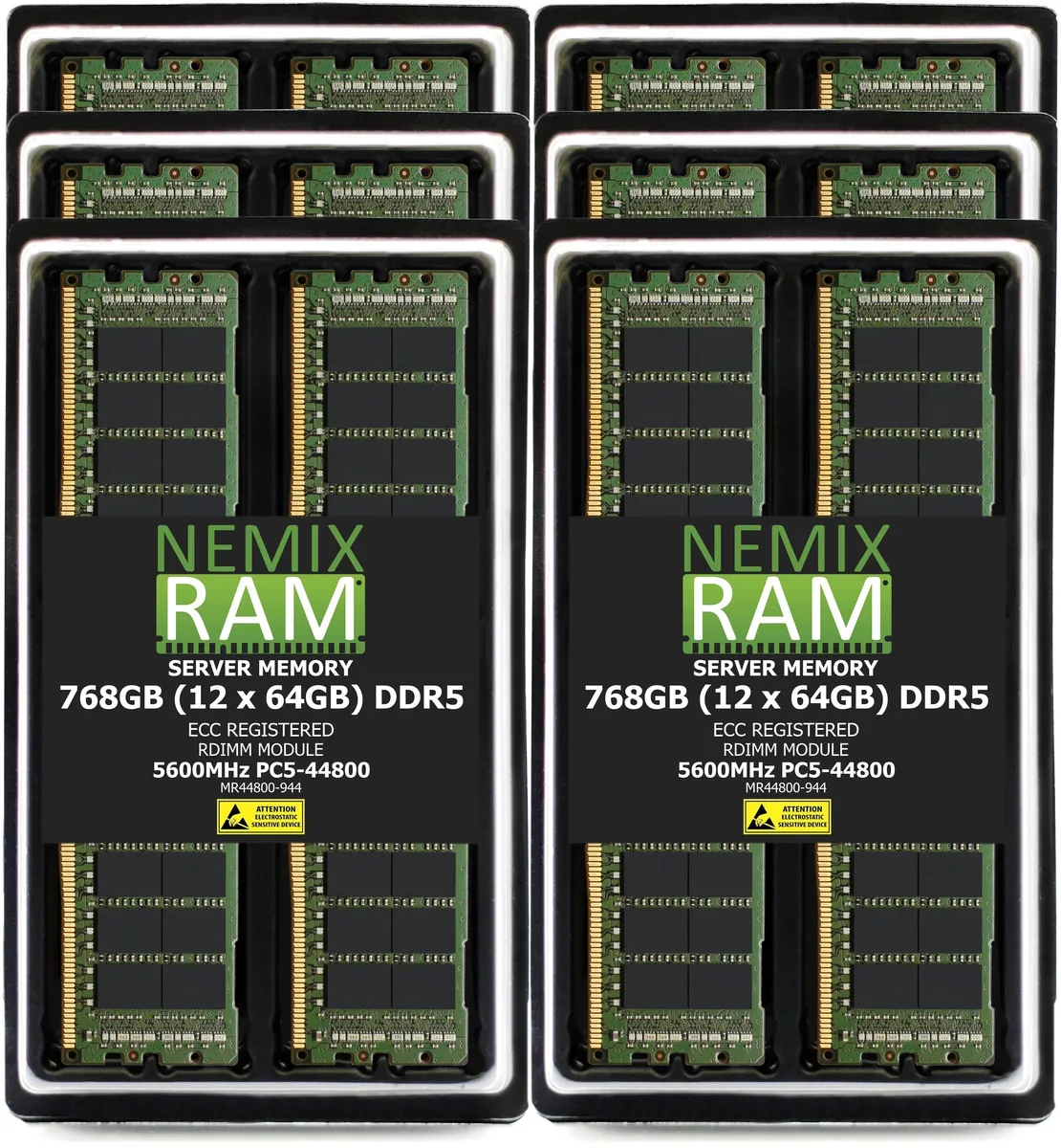 NEMIX RAM NEMIX RAM 768GB 12x64GB DDR5 5600 CL46 4Rx4 1.1V 288-PIN ECC RDIMM memory upgrade — product photo