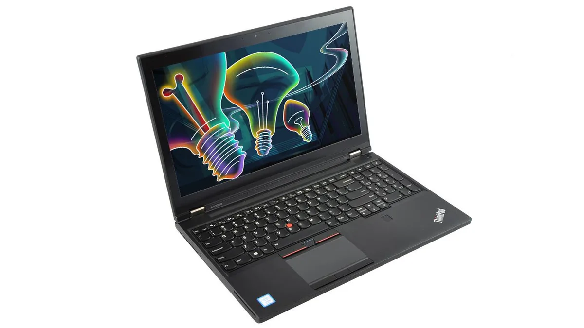 Gray 15.6 inch ThinkPad P50 workstation laptop with matte finish and black keyboard