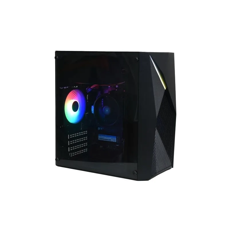 Black mid-tower gaming desktop with 12cm RGB fans
