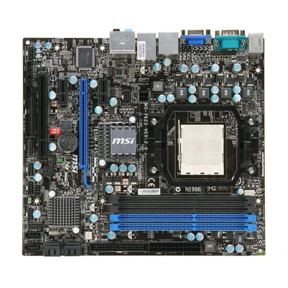 Green micro ATX motherboard with black and blue slots and silver heatsinks