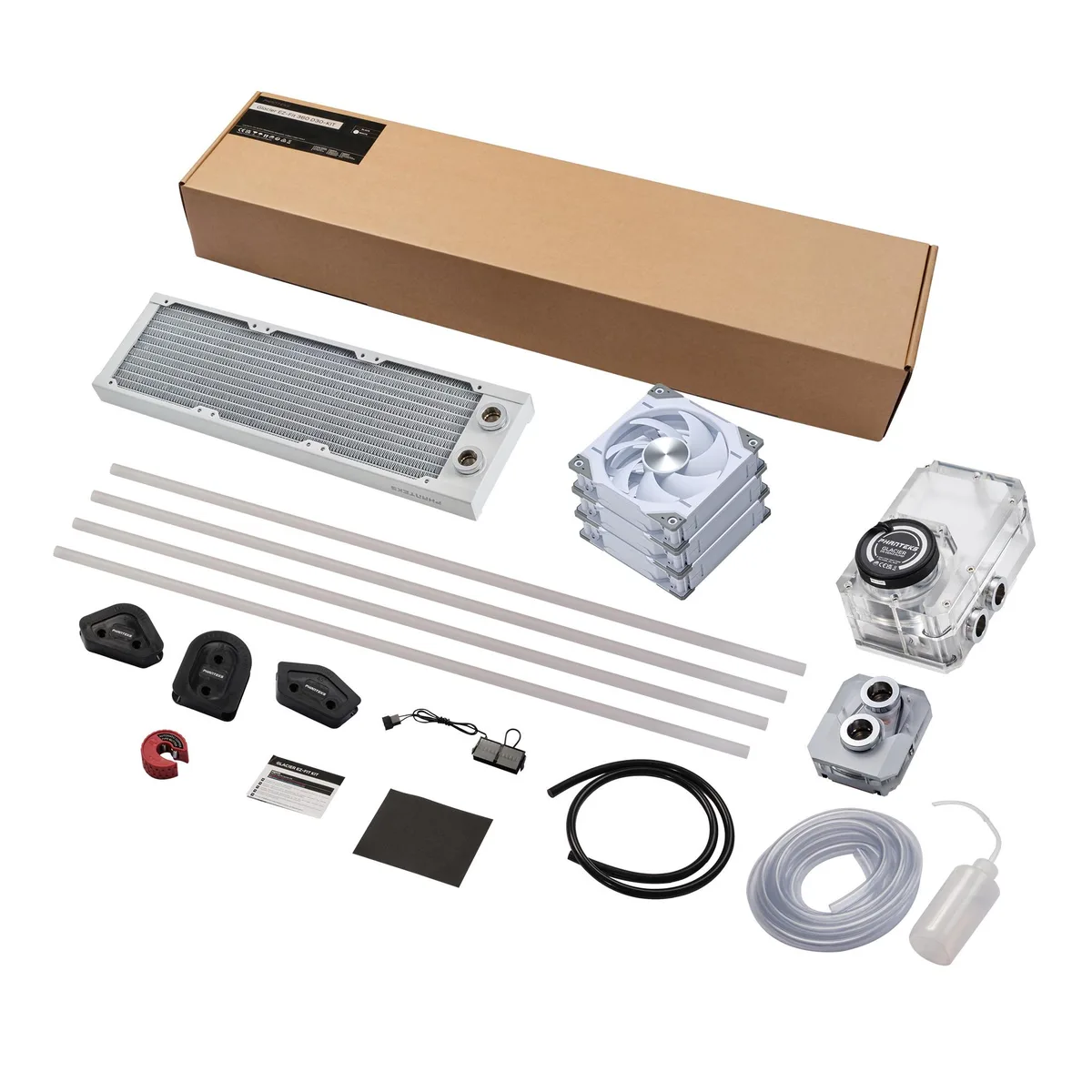 Phanteks Glacier EZ-Fit 360 D30 white DIY water-cooling kit with CPU block, reservoir, 360mm radiator, three 120mm fans