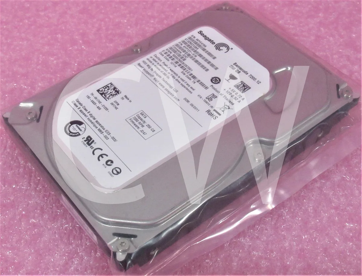 Silver 3.5 inch SATA hard drive with circuit board visible