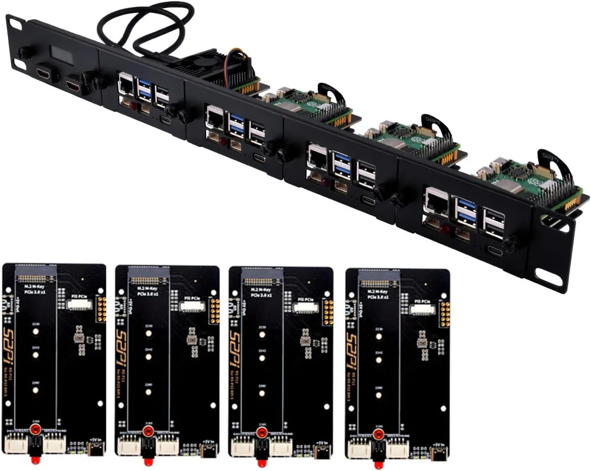 TAURKENAM TAURKENAM 19 inch 1U Rack Mount Development Board with 4 PCIe to M.2 NVMe Adapters and OLED Display — صورة المنتج