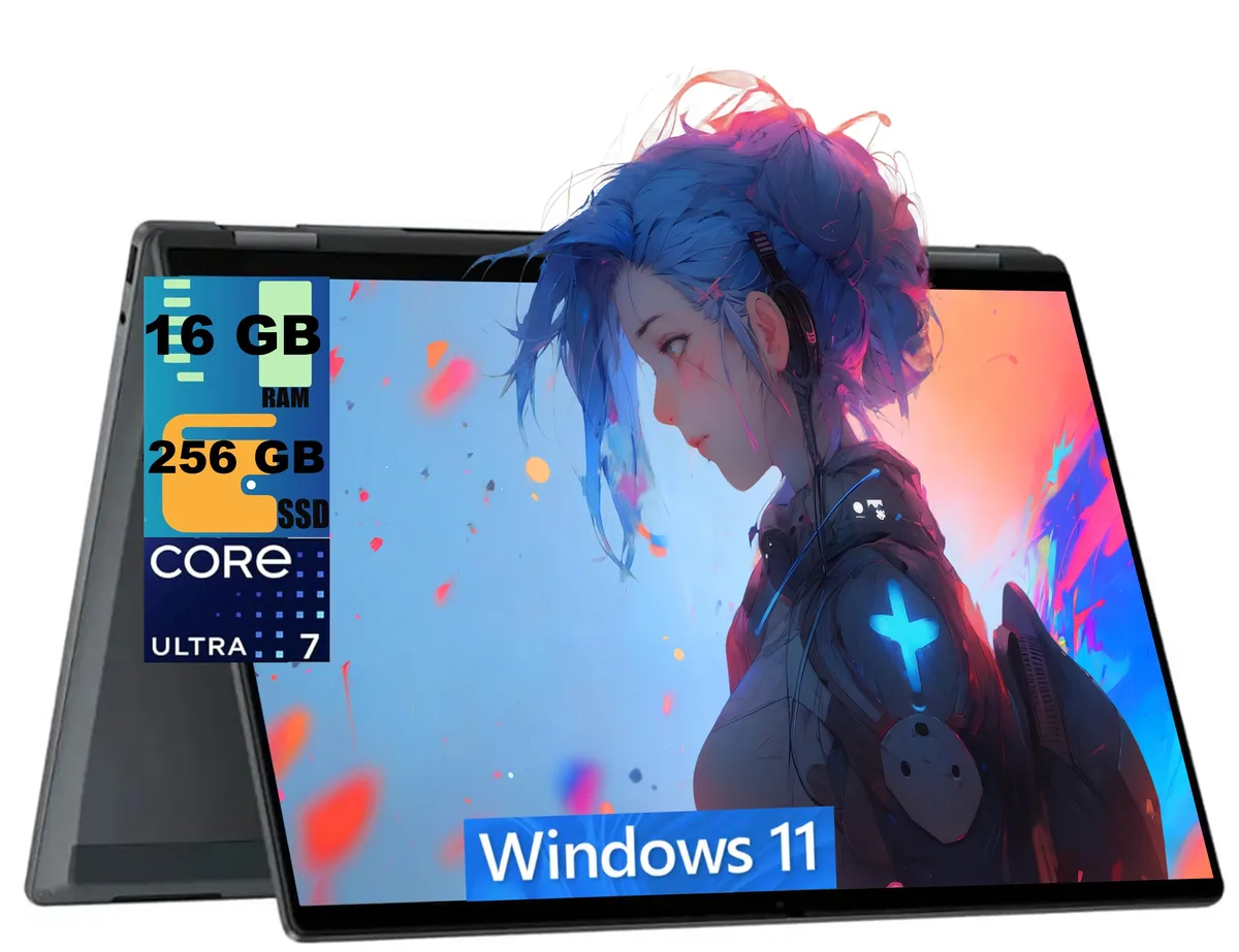 Gray 2-in-1 laptop with 16.0" WUXGA touchscreen, thin 0.61" profile