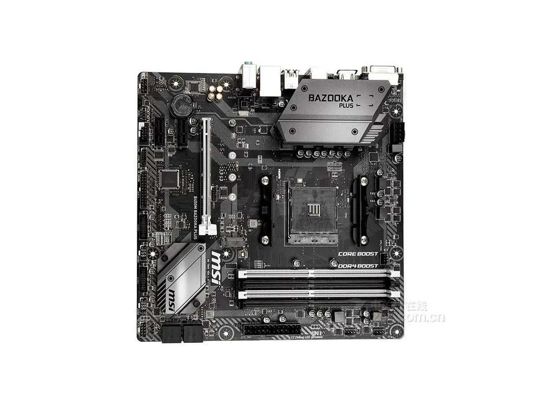 Green Micro ATX motherboard with black heatsinks and silver CPU socket