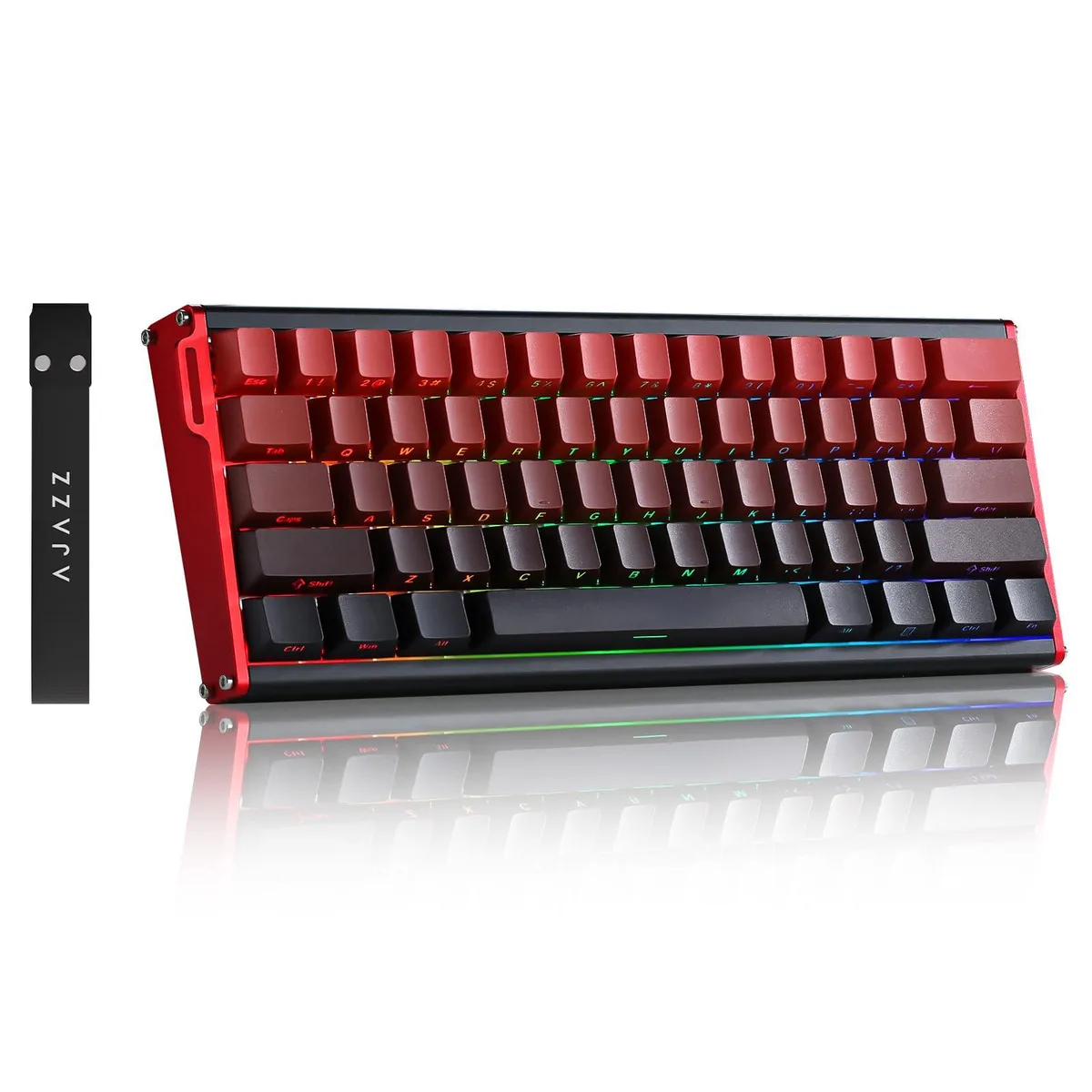 Compact 60 percent aluminum gaming keyboard in black with red accent, wired USB connection