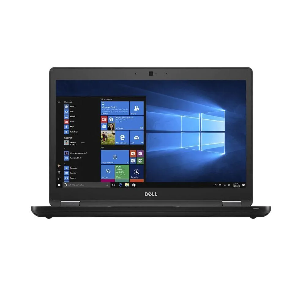 Silver Dell Latitude 5480 clamshell laptop with 14 inch non-touch screen and webcam