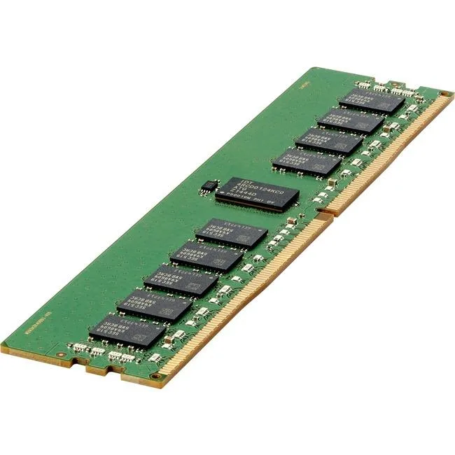 Green rectangular DDR4 DIMM with black chips and gold contacts