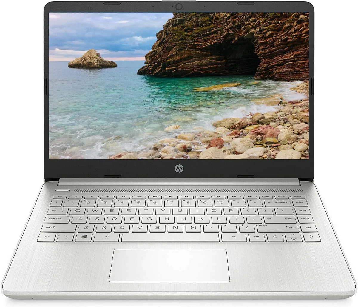 Silver 14-inch HP laptop closed showing smooth metallic finish