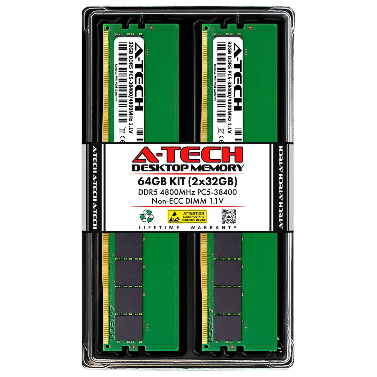 Two green rectangular DDR5 memory modules side by side