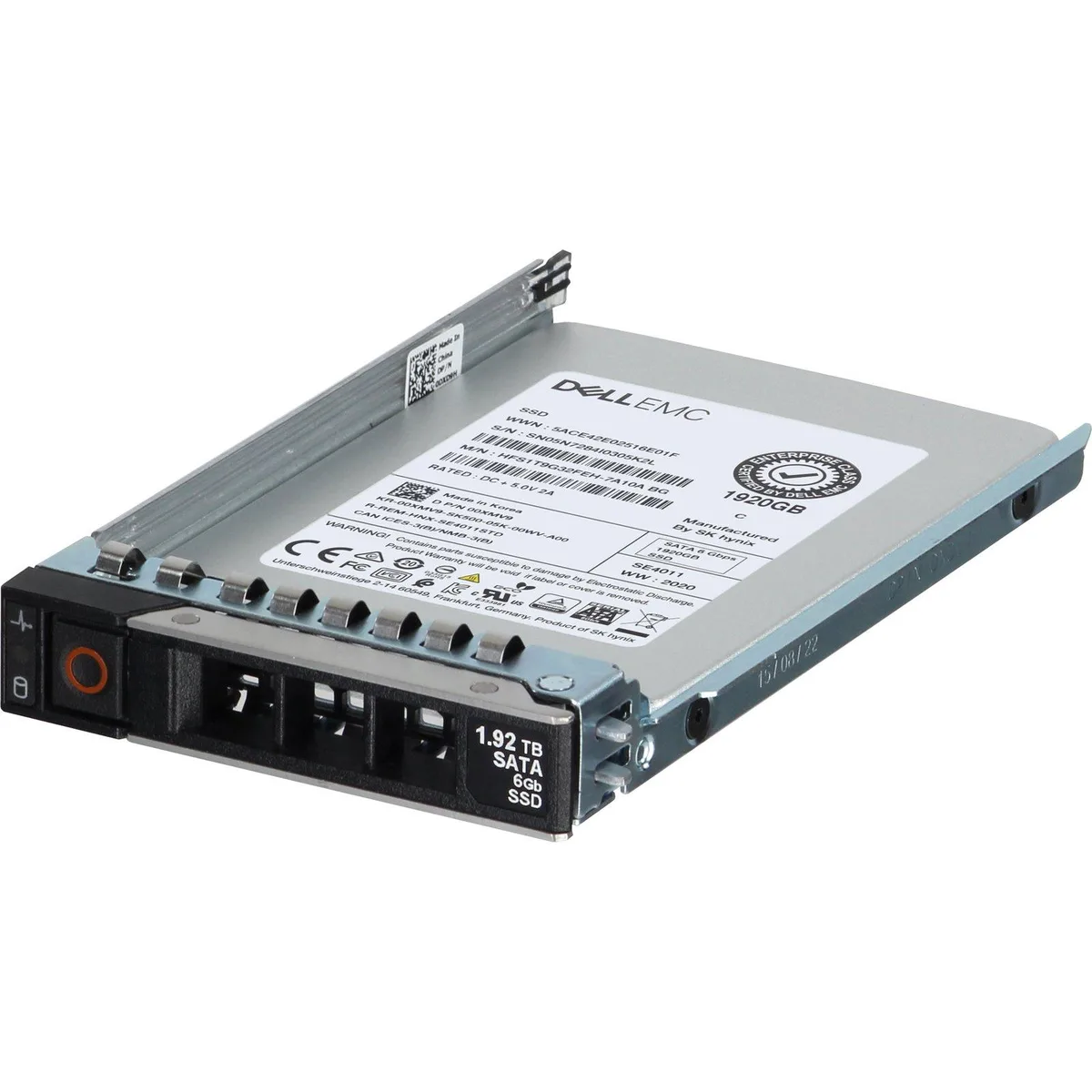 Silver 2.5 inch SATA SSD with green circuit board and Dell label