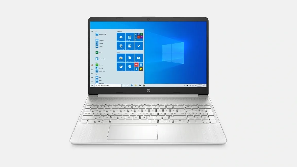 Silver 15.6 inch touchscreen laptop with thin light chassis