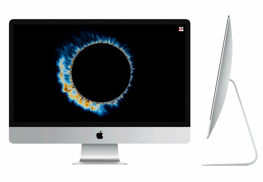 Silver aluminium all-in-one desktop with 27 inch display and thin profile
