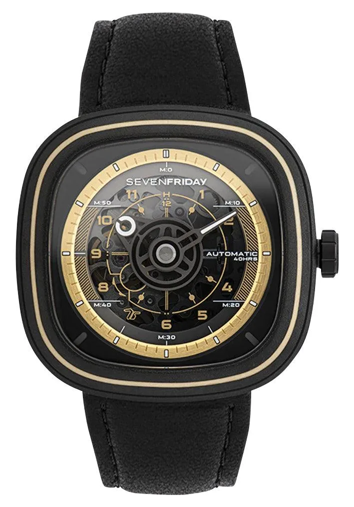 Sevenfriday Sevenfriday T2/06 Automatic Watch 45 mm Black PVD Steel Calfskin Leather Strap — product photo