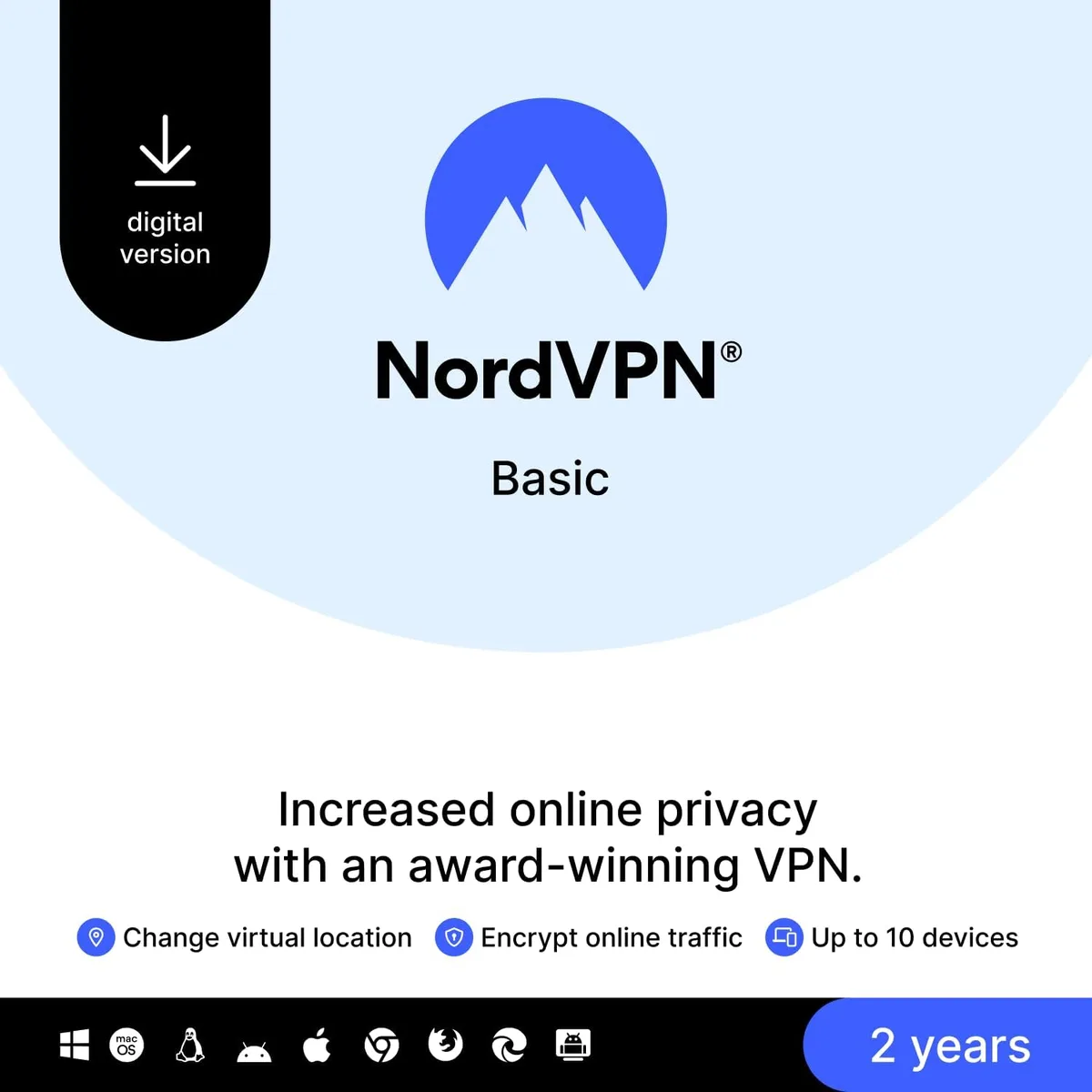 NordVPN NordVPN NVB1C2Y-RLUS-E-NE Basic VPN 10 Devices 2 Years internet security — fotografia produktu