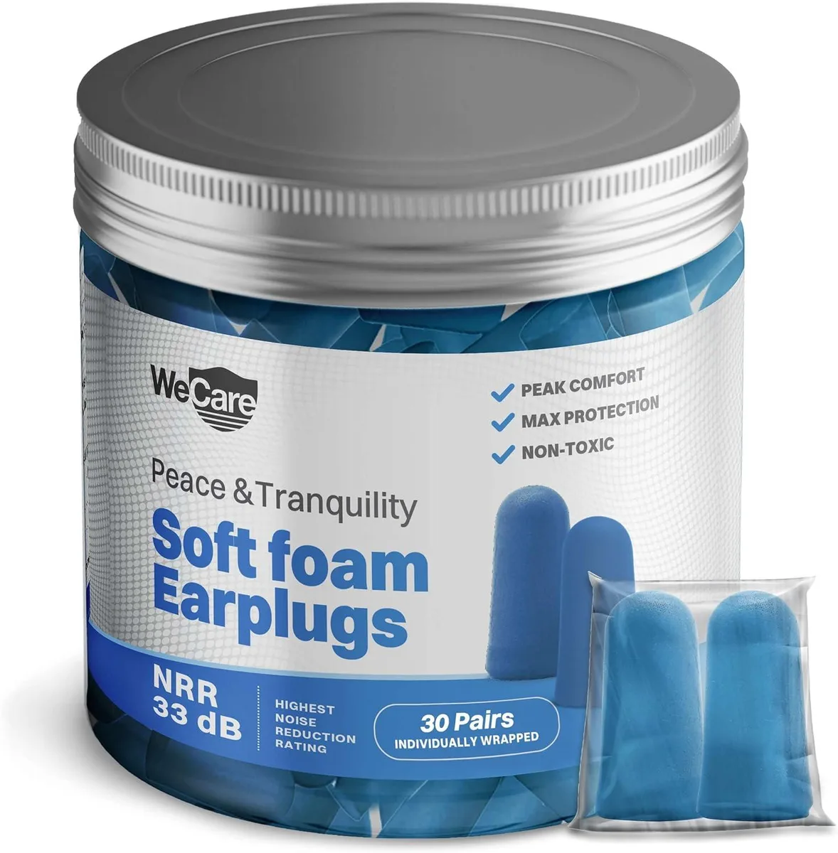 WeCare WeCare Soft Foam Earplugs NRR 33dB 30 Pairs Blue — снимка на продукта