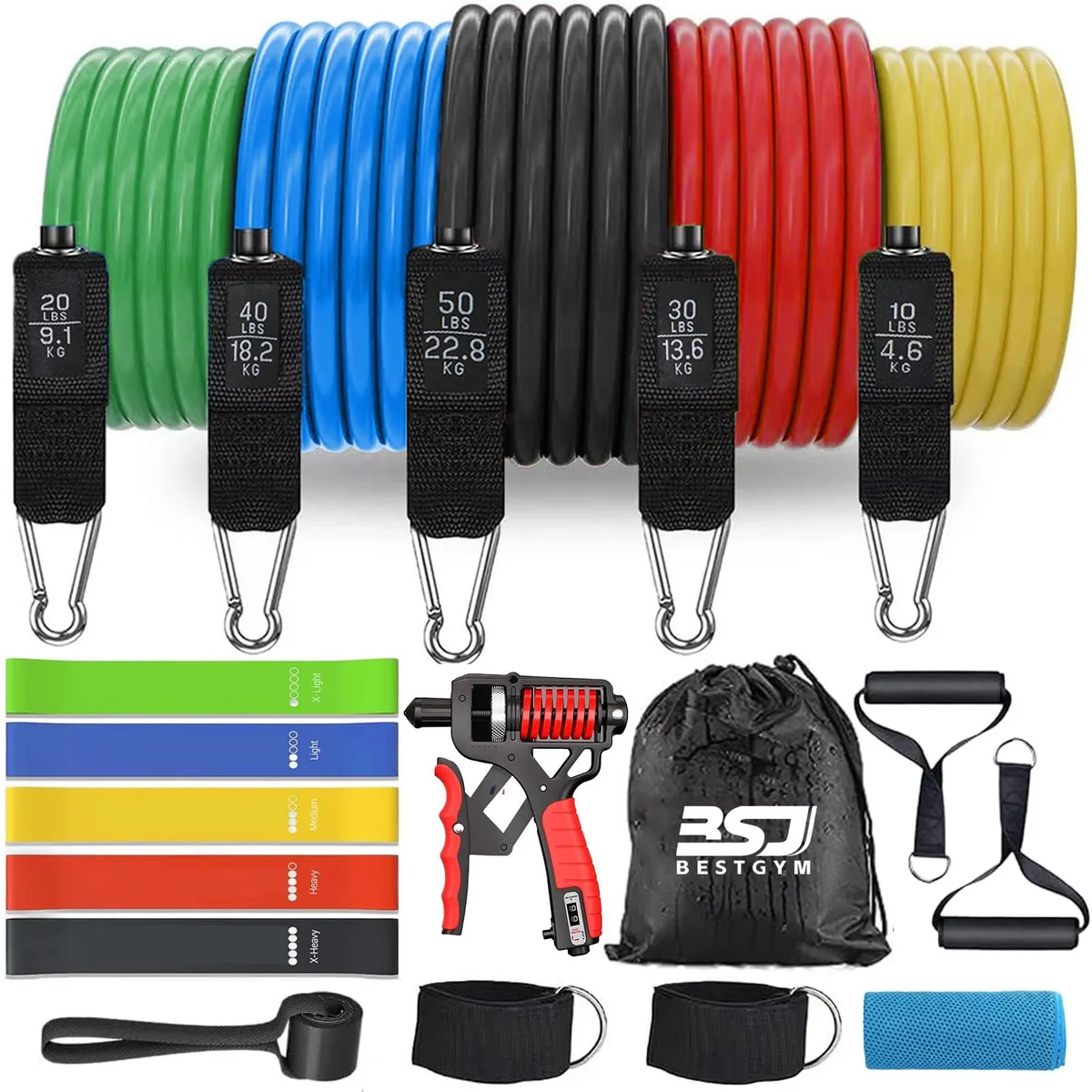 BSJ BESTGYM RB18-01 Resistance Band Set 5 Bands 10-50 lbs weight training — снимка на продукта