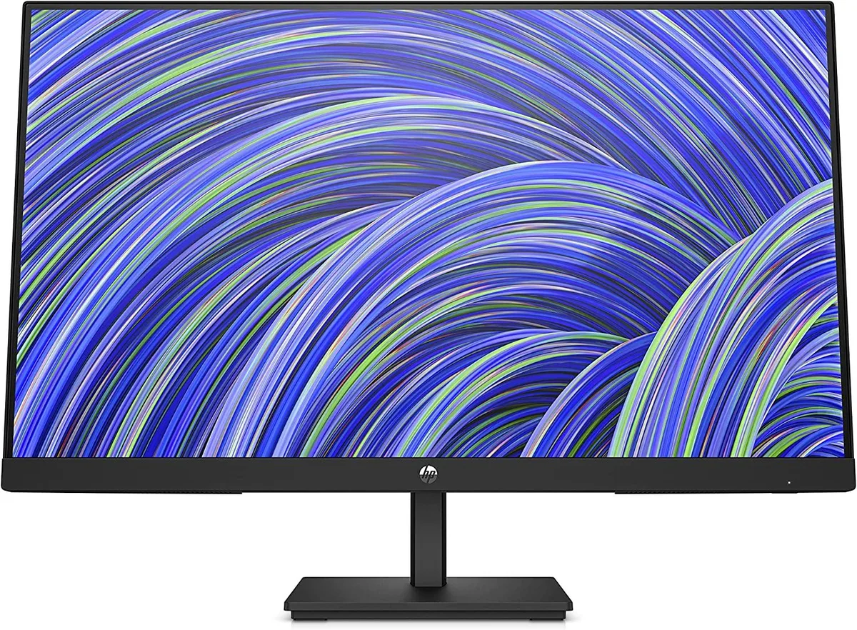 Black 23.8 inch HP V24v G5 monitor with matte screen and tilt stand