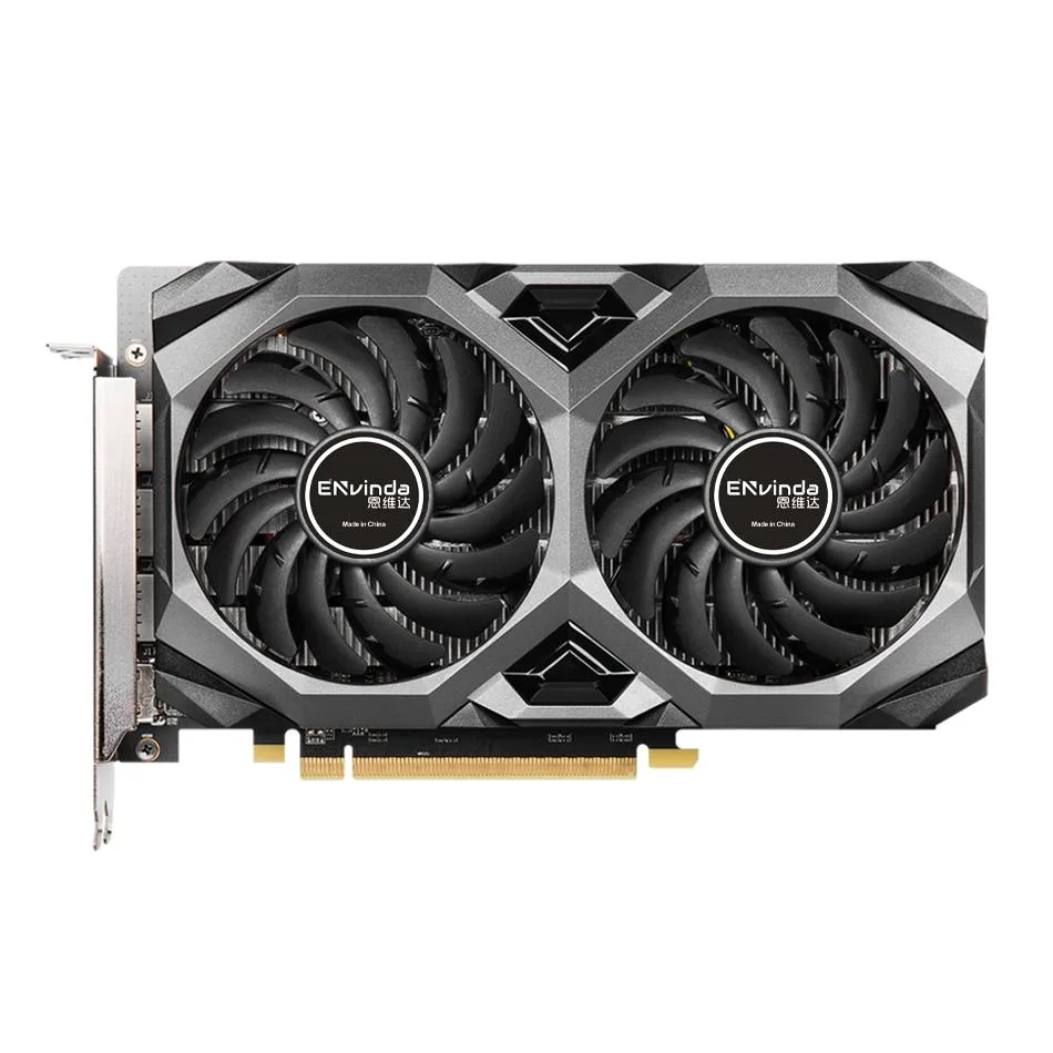 Dual-fan graphics card with silver shroud and black backplate